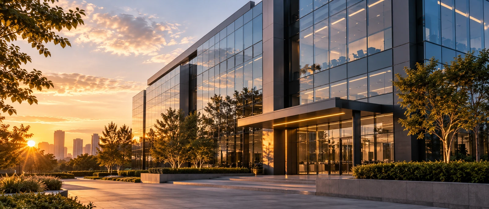 Edifício empresarial com fachada de vidro